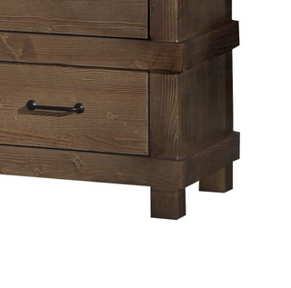 Sunvega Antique Oak Finish Nightstand with Two Spacious Drawers and Metal Handles