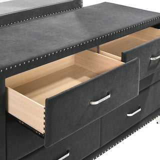 Sunvega Upholstered Dresser with Six Spacious Drawers and Nail Head Trim