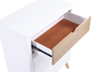 Sunvega White and Natural Finish Pine Wood Nightstand with Drawer and Shelf