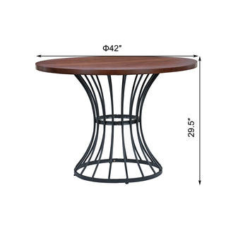Sunvega 42 Inch Round Dining Table with Oak Veneer Top and Iron Base for Small Spaces