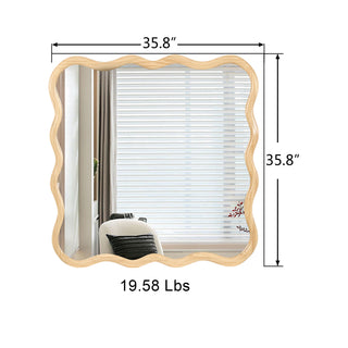 Sunvega Farmhouse Art Deco Wavy Wood Mirror Frame Wall Decor for Bathroom