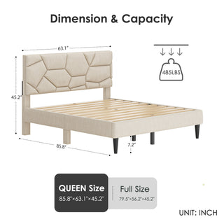 Sunvega Queen Bed Frame with Linen Storage Headboard Strong and Stable No Noise