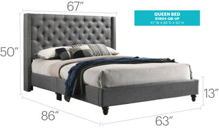 Sunvega Upholstered Transitional Queen Bed In Gray With Excellent Back Support