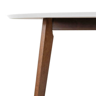 Sunvega Alina Contemporary White Dining Table with Solid Wood Base 43 Inch