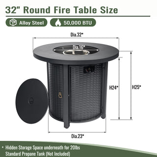Sunvega 30-Inch Round Propane Fire Pit Table with 50000 BTU Heat for Patio
