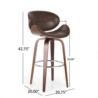 Sunvega Mid-Century Modern Swivel Barstool with Faux Leather Upholstery and Walnut Frame