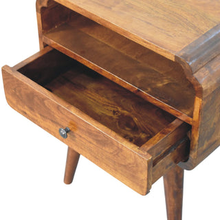 Sunvega Handcrafted Solid Mango Wood Nightstand with Drawer and Open Shelf