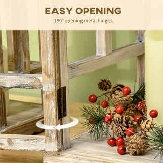Sunvega Natural Fir Wood Rustic Lantern Decor Set with Two Sizes for Indoor and Outdoor