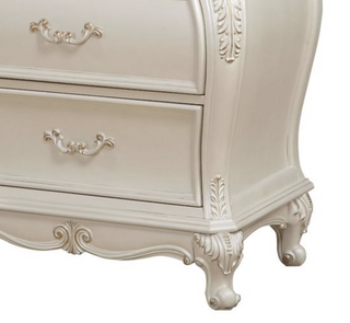Sunvega Pearl White Finish Nightstand with Granite Top and Two Spacious Drawers