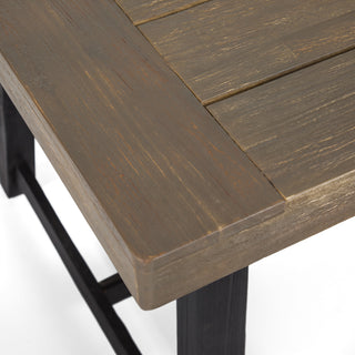 Sunvega Outdoor Acacia Wood Bench with Sandblast Gray Finish and Black Legs