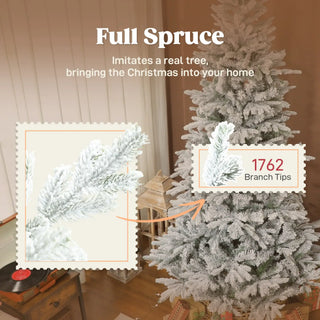 Sunvega Pencil Artificial Xmas Tree with Faux Snow Flocked Full Branch Tips Flame-retardant