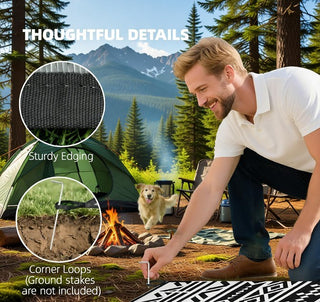Sunvega Reversible Outdoor Rug with Protective Coating and Strap Stakes for Patio