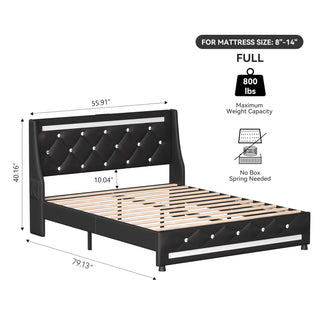 Sunvega Queen Size Bed Frame with Headboard LED Lights Charging Station Storage