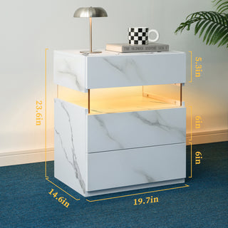 Sunvega LED Nightstand with Acrylic Board and RGB Lights 3 Drawer Bedside Table
