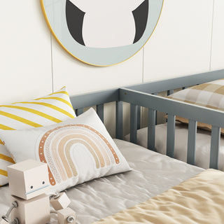 Sunvega Double Twin Floor Bed with Guardrails for Compact Rooms and Limited Space