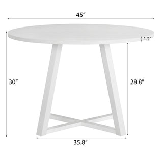 Sunvega Contemporary Round Dining Table with Trestle Base in White Finish