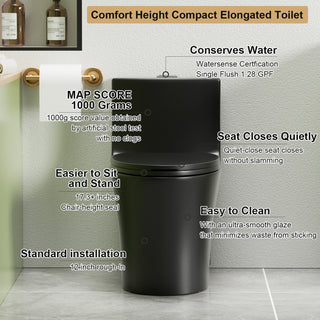 Sunvega Light Grey Elongated One-Piece Toilet with Dual Flush and Soft Closing Seat