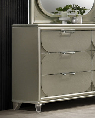 Sunvega Silver 2-Drawer Nightstand with Acrylic Handles and Embossed Panels