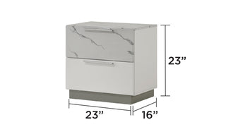 Sunvega Mist Nightstand with Two-Tone High-Gloss Marble Lacquer Finish and Two Spacious Drawers