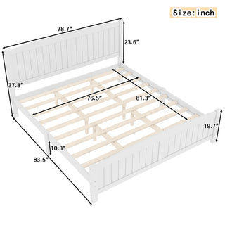 Sunvega White Solid Wood Queen Platform Bed with Slats No Box Spring Needed