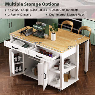 Sunvega Extendable Kitchen Island with Dining Table Internal Storage and Power Outlet