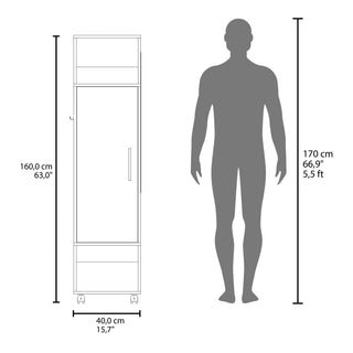 Sunvega White Modern Armoire with Full-Length Mirror and Three Shelves