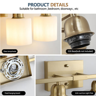 Sunvega Gold Vanity Light Fixture with Milky White Glass Shade for Mirror Bathroom