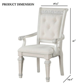 Sunvega Traditional Style Ivory Chenille Upholstered Arm Chair with Solid Wood Frame