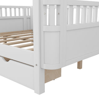 Sunvega Full Size Wood Platform Bed for Kids with Rails and Storage Drawers