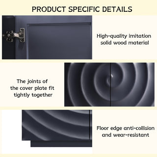 Sunvega Navy Blue 4 Door Buffet Cabinet with 3D Water Ripple Texture for Kitchen