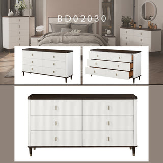 Sunvega White and Walnut Finish Nightstand with USB Port and Drawer