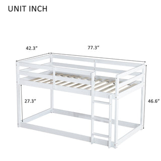 Sunvega Twin over Twin Floor Bunk Bed with Ladder and Strengthened Slats in Espresso