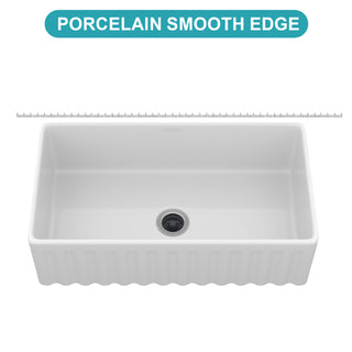 Sunvega 33 Inch White Porcelain Ceramic Farmhouse Kitchen Sink Workstation with Reversible Apron