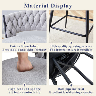 Sunvega 360 Swivel Bar Stools with Cotton Linen Cushions and Electroplated Metal Frame