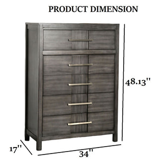Sunvega Transitional Gray Chest with Five English Dovetail Drawers and Ball Bearing Glides