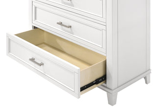 Sunvega White Transitional Chest with 5 French Dovetail Storage Drawers and Custom Hardware