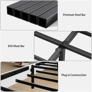 Sunvega Industrial Style Wood Platform King Bed Frame with Headboard and Storage
