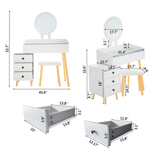 Sunvega Vanity Table with Adjustable Mirror Spacious Drawer and Matching Stool