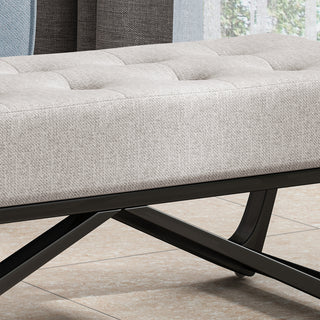 Sunvega Modern Ottoman Bench with Button-Tufted Waffle Stitch and Geometric Legs