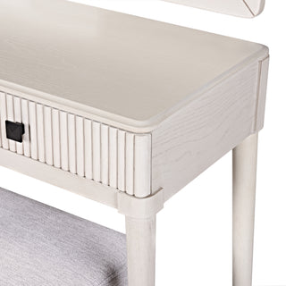 Sunvega Modern Vanity Desk with Mirror and Stool, White Makeup Table with Two Large Drawers