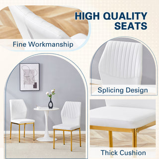 Sunvega High Resilience PU Dining Chair Set of 4 with Silver Metal Legs and Vertical Stripe Back
