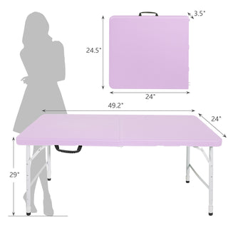 Sunvega 8ft Pink Folding Table with Waterproof Top and Foldable Design for Camping