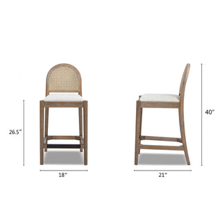 Sunvega Natural Oak and Cane Rattan Counter Stools with Black Boucle Upholstery