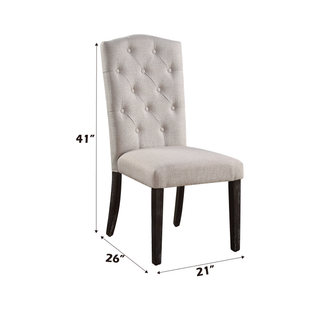 Sunvega Beige Linen Upholstered Dining Chairs with Weathered Espresso Wooden Legs Set of 2