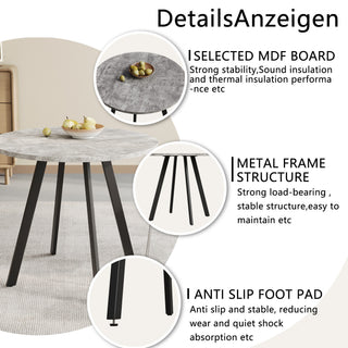Sunvega Modern Minimalist Gray Cement Circular Dining Table with Industrial Style