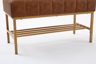 Sunvega Teddy Fabric Upholstered Storage Bench with Shelf for Bedroom Living Room