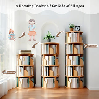 Sunvega 360° Rotating Bookshelf with Wheels and Drawer for Space-Saving Storage