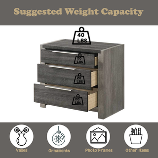 Sunvega Beige Nightstand with 3 Storage Drawers No Assembly Required