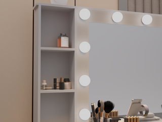 Sunvega Makeup Vanity Desk with Lighted Mirror, Charging Station and 7 Drawers