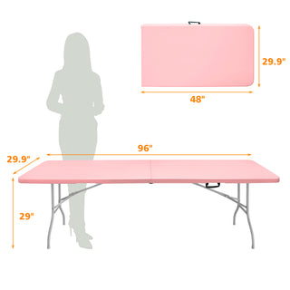 Sunvega 8ft Pink Folding Table with Waterproof Top and Foldable Design for Camping